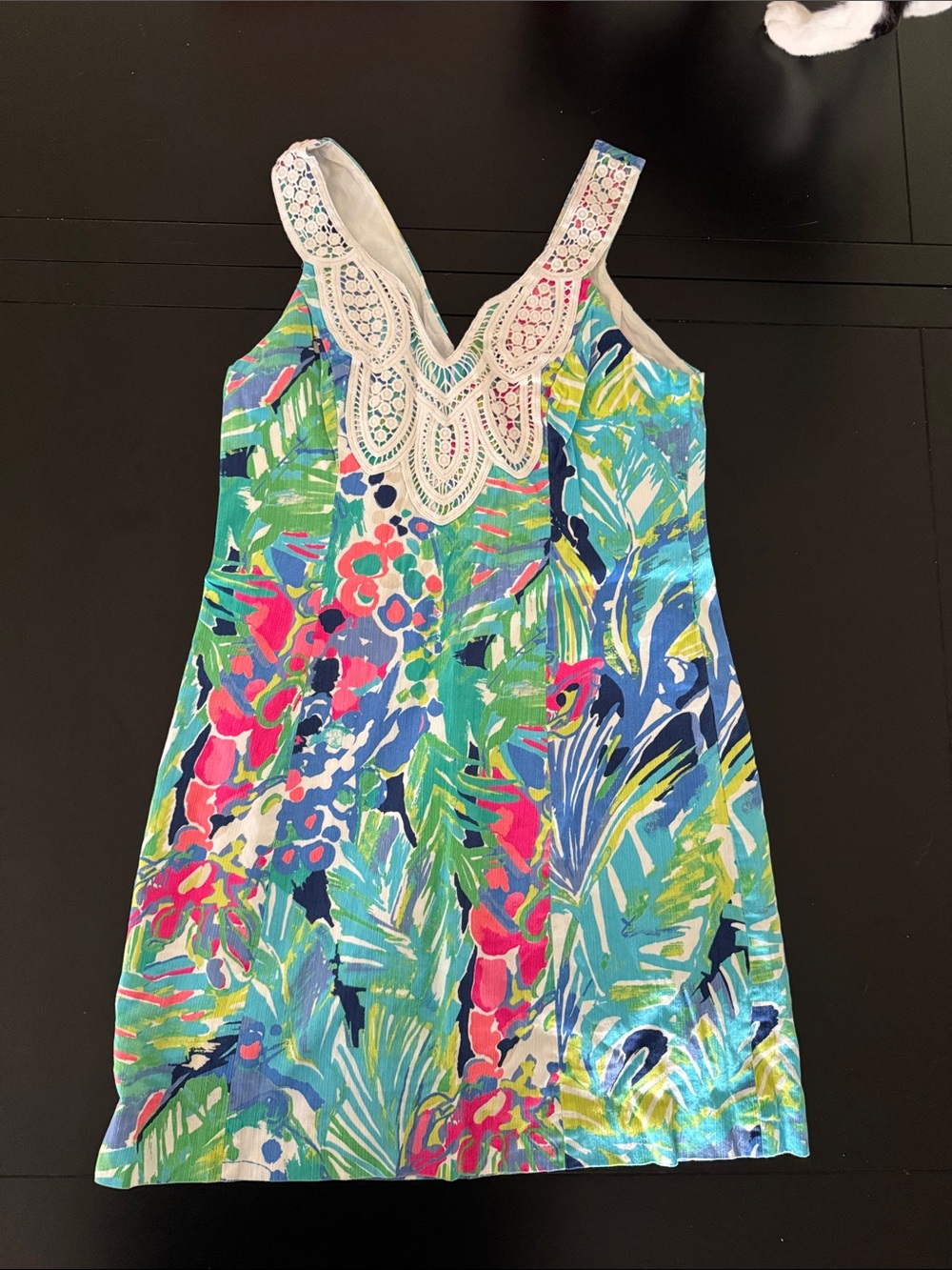 Lilly Pulitzer Tropical Shift Dress with Crochet Neckline - Blue, Green, Pink